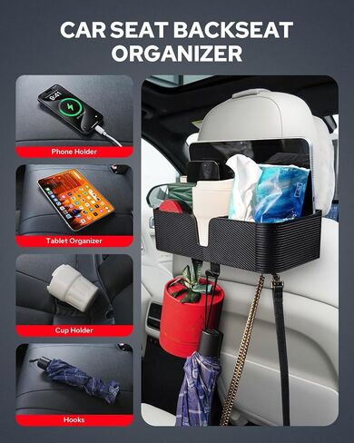 Benlari Car Headrest Backseat Organizer with 3.7" Cup Holder - 3 in 1 Seat Back Organizer Headrest Hooks, Multifunctional Storage for Car Backseat Travel Accessories (2pcs) in Saudi Arabia