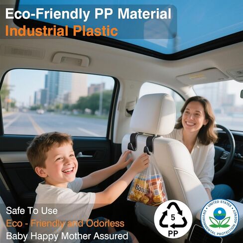 خطافات مقعد السيارة وحامل محفظة - 4 حزمة محببة ، 55 رطلًا ، سنانير سيارات شاقة ، Eco PP للمحفظة/حقيبة/حقيبة صالة رياضية/مقالات/كوب/، تناسب 0.32-0.55 "قضبان مسند السيارة (أسود) in Kuwait