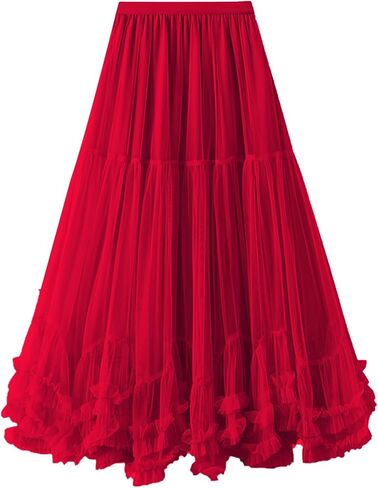 Flygo Women's Maxi Tulle Skirt Long Tiered A Line Mesh Tutu Fairy High Elastic Waist Pleated Layered Skirts in Kuwait