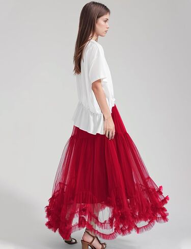 Flygo Women's Maxi Tulle Skirt Long Tiered A Line Mesh Tutu Fairy High Elastic Waist Pleated Layered Skirts in Kuwait