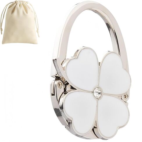 4-Leaf Clover Purse Hook for Table - Zinc Alloy Bag Holder, Holds 12lbs, Purse Hanger for Restaurants, Travel, Home (White) in Saudi Arabia