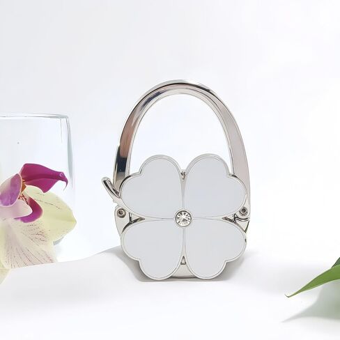 4-Leaf Clover Purse Hook for Table - Zinc Alloy Bag Holder, Holds 12lbs, Purse Hanger for Restaurants, Travel, Home (White) in Saudi Arabia