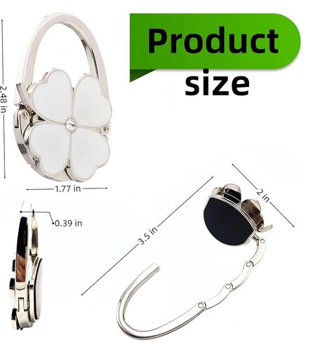 4-Leaf Clover Purse Hook for Table - Zinc Alloy Bag Holder, Holds 12lbs, Purse Hanger for Restaurants, Travel, Home (White) in Saudi Arabia