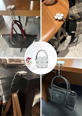 4-Leaf Clover Purse Hook for Table - Zinc Alloy Bag Holder, Holds 12lbs, Purse Hanger for Restaurants, Travel, Home (White) in Saudi Arabia