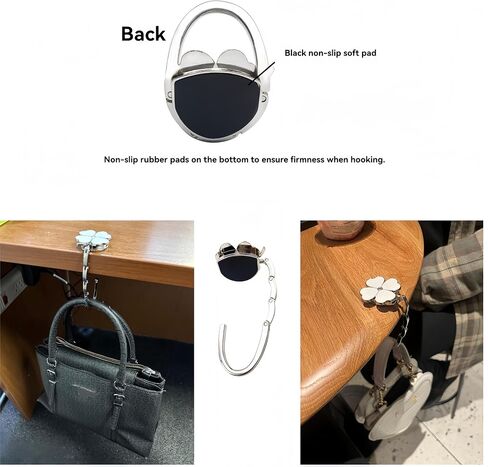 4-Leaf Clover Purse Hook for Table - Zinc Alloy Bag Holder, Holds 12lbs, Purse Hanger for Restaurants, Travel, Home (White) in Saudi Arabia