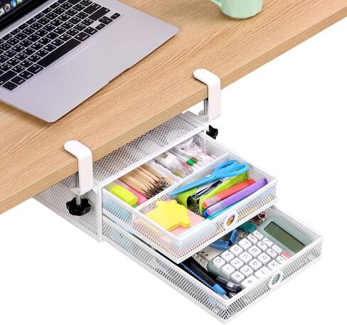 Mesh Desk Organizer and Clamp-on Swivel Pencil Drawer, Desk Hidden Extra Sturdy C-Clamp Mount System and Easy to Instal, Home Office Art Supply Storage Box (Black) in Saudi Arabia