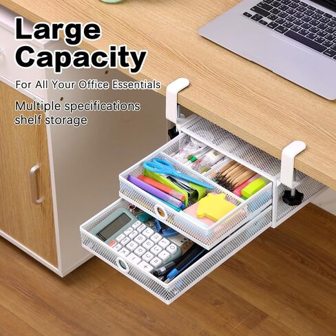Mesh Desk Organizer and Clamp-on Swivel Pencil Drawer, Desk Hidden Extra Sturdy C-Clamp Mount System and Easy to Instal, Home Office Art Supply Storage Box (Black) in Saudi Arabia