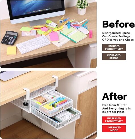 Mesh Desk Organizer and Clamp-on Swivel Pencil Drawer, Desk Hidden Extra Sturdy C-Clamp Mount System and Easy to Instal, Home Office Art Supply Storage Box (Black) in Saudi Arabia