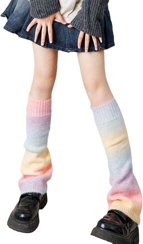Benefeet Sox Womens Girls Cute Y2K Leg Warmers Kawaii Cotton Knit Knee High Stockings Colorful Tie-dye Winter Warm Leg Warmer in Saudi Arabia