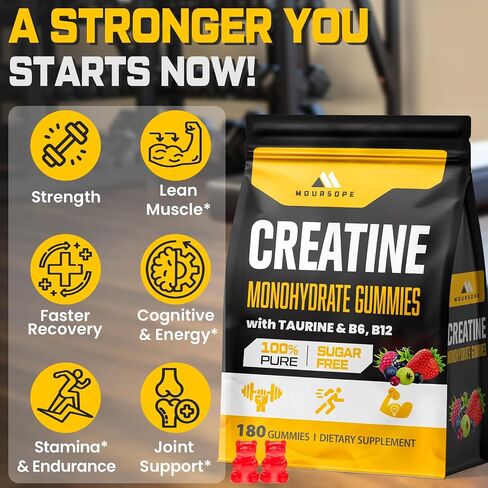 (180 Count) Creatine Monohydrate Gummies for Men & Women - Sugar Free, Creatine Pre Workout Gummies for Muscle Builder, Muscle Strength, Recovery, Endurance, Energy, Creatine for Women & Men, Vegan in Saudi Arabia