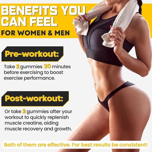 (180 Count) Creatine Monohydrate Gummies for Men & Women - Sugar Free, Creatine Pre Workout Gummies for Muscle Builder, Muscle Strength, Recovery, Endurance, Energy, Creatine for Women & Men, Vegan in Saudi Arabia
