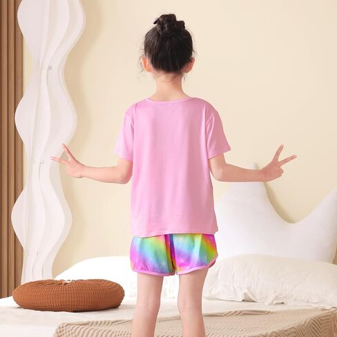 ICOSY Girls Pajamas for Kids Pajamas Toddler Girls 2 PCS Short Sleeve Top and Shorts Clothes in Kuwait