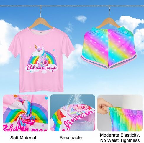 ICOSY Girls Pajamas for Kids Pajamas Toddler Girls 2 PCS Short Sleeve Top and Shorts Clothes in Kuwait