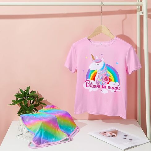 ICOSY Girls Pajamas for Kids Pajamas Toddler Girls 2 PCS Short Sleeve Top and Shorts Clothes in Kuwait