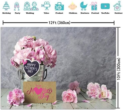 CYLYH 8x6ft Happy Mother's Day Backdrops Pink Carnation Background Wood Floor Backgrounds Gray Abstract Background Mother's Party Bridal Shower Party Decor D524 in Saudi Arabia