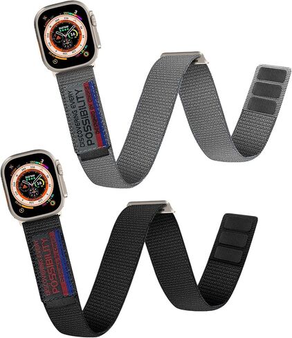سوار معصم كبير مقاس XL XXL متوافق مع ساعة Apple Watch Ultra 49mm iWatch Series 9 8 7 45 مم للكاحل من النايلون الناعم المسامي لسلسلة 6 5 4 3 2 1 44 42 مم للرجال والنساء، أسود ورمادي in Kuwait