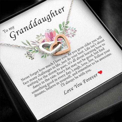 To My Granddaughter, Interlocking Heart Necklace Granddaughter Gift, Sentimental Message Card with Gift Box for Her, Best Gift for Birthday Graduation Christmas Day, Granddaughter Present from Grandma from Grandpa in Saudi Arabia