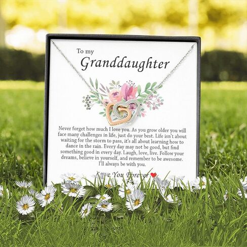 To My Granddaughter, Interlocking Heart Necklace Granddaughter Gift, Sentimental Message Card with Gift Box for Her, Best Gift for Birthday Graduation Christmas Day, Granddaughter Present from Grandma from Grandpa in Saudi Arabia