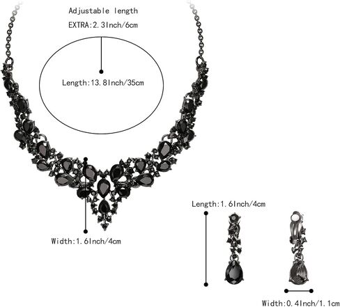 BriLove Alloy Crystal Teardrop Cluster Statement Necklace Clip-on Earrings Set in Saudi Arabia