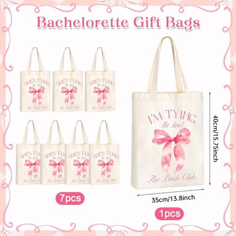 Aliceset 8 Pieces Bridesmaid Tote Bags Reusable Canvas for Bachelorette Bridesmaid Gift Bags Bridal Shower Tote(Pink,tying the knot) in Kuwait
