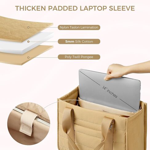 Travel Tote Bag for Women Work Puffer Laptop Crossbody Bags with Zipper Quilted Gym Tote Nylon Purse Shoulder Handbags in Kuwait