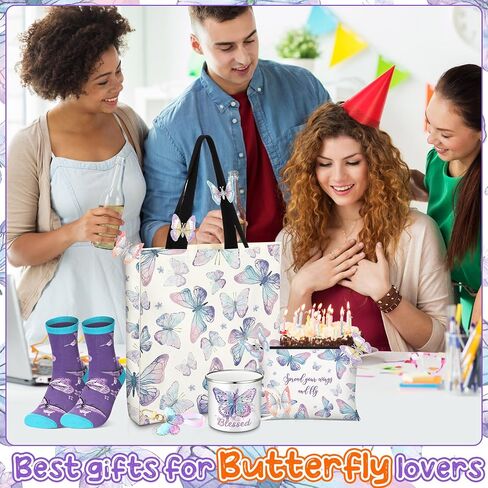 Animal Lover Gifts for Women Mother's Day Animal Themed Gifts for Mom Include Canvas Tote Bag, Makeup Bag, Socks, Keychain, Enamel Mug, Small Figurines(Butterfly) in Kuwait