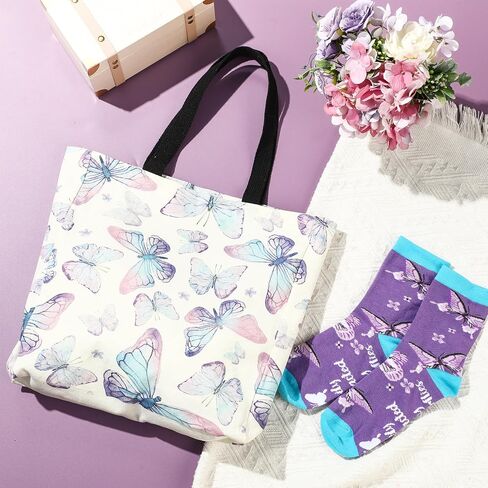 Animal Lover Gifts for Women Mother's Day Animal Themed Gifts for Mom Include Canvas Tote Bag, Makeup Bag, Socks, Keychain, Enamel Mug, Small Figurines(Butterfly) in Kuwait