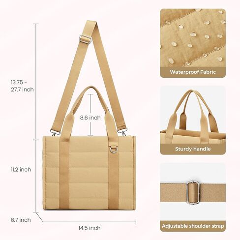 Travel Tote Bag for Women Work Puffer Laptop Crossbody Bags with Zipper Quilted Gym Tote Nylon Purse Shoulder Handbags in Kuwait