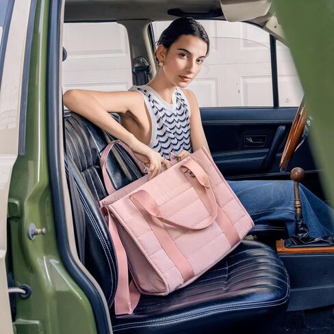 Travel Tote Bag for Women Work Puffer Laptop Crossbody Bags with Zipper Quilted Gym Tote Nylon Purse Shoulder Handbags in Saudi Arabia
