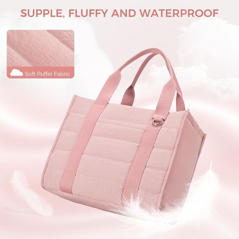 Travel Tote Bag for Women Work Puffer Laptop Crossbody Bags with Zipper Quilted Gym Tote Nylon Purse Shoulder Handbags in Saudi Arabia