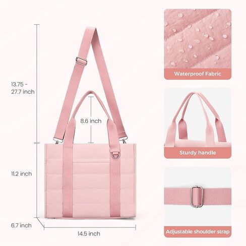 Travel Tote Bag for Women Work Puffer Laptop Crossbody Bags with Zipper Quilted Gym Tote Nylon Purse Shoulder Handbags in Saudi Arabia