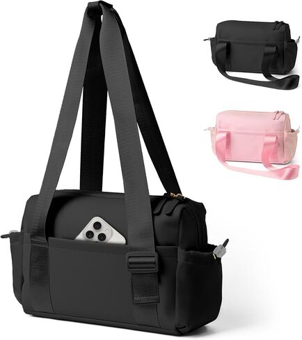 Mini Gym Bag for Women with Adjustable Wide Strap - Lightweight Waterproof Duffle & Crossbody Travel Bag with Wet/Dry Compartments, Multi-Pocket Design for Gym Clothes & Essentials（Black） in Kuwait