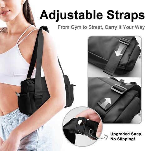 Mini Gym Bag for Women with Adjustable Wide Strap - Lightweight Waterproof Duffle & Crossbody Travel Bag with Wet/Dry Compartments, Multi-Pocket Design for Gym Clothes & Essentials（Black） in Kuwait