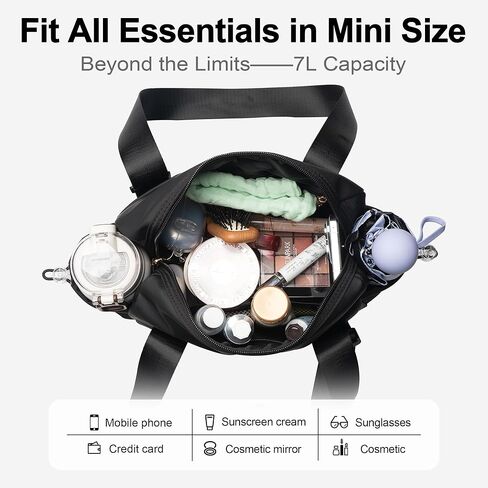 Mini Gym Bag for Women with Adjustable Wide Strap - Lightweight Waterproof Duffle & Crossbody Travel Bag with Wet/Dry Compartments, Multi-Pocket Design for Gym Clothes & Essentials（Black） in Kuwait