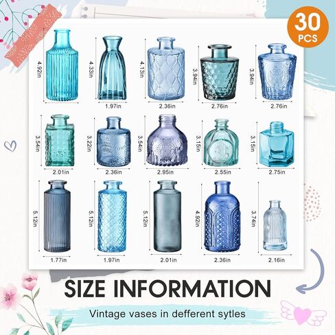 Yaomiao Vases Bulk Colored Flower Glass Vases Bud Vintage Colored Glass Bottles Colorful Rustic Embossed for Home Wedding Table Decorations Gifts (Pink Series,30 Pcs) in Saudi Arabia