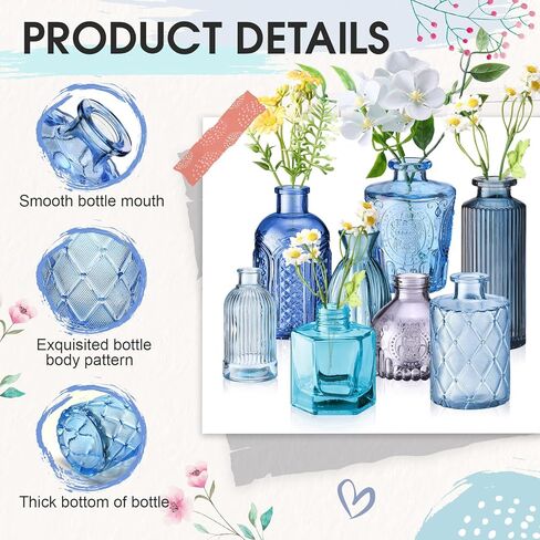 Yaomiao Vases Bulk Colored Flower Glass Vases Bud Vintage Colored Glass Bottles Colorful Rustic Embossed for Home Wedding Table Decorations Gifts (Pink Series,30 Pcs) in Saudi Arabia