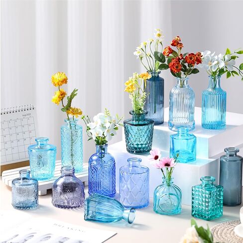 Yaomiao Vases Bulk Colored Flower Glass Vases Bud Vintage Colored Glass Bottles Colorful Rustic Embossed for Home Wedding Table Decorations Gifts (Pink Series,30 Pcs) in Saudi Arabia