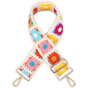 Embroidery Flower Purse Strap Replacement Adjustable 2in Wide Crossbody Shoulder Strap for Handbag Women