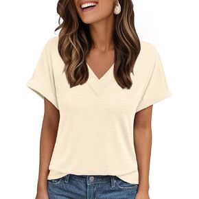 AUTOMET Womens Tops Short Sleeve T Shirt Summer V Neck Casual Top 2025 Spring Cute Basic Trendy Outfits Fashion