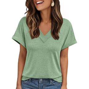 AUTOMET Womens Tops Short Sleeve T Shirt Summer V Neck Casual Top 2025 Spring Cute Basic Trendy Outfits Fashion in Saudi Arabia