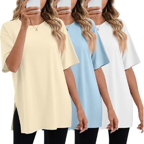 Huukeay 3 Pack Gym Eggensive Terts Tirts Cotton Short Side Side Split Crewneck Tops Disual Orggy Bargy Tee