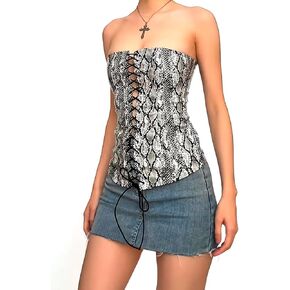 Holiberty Women PU Leather Strapless Tank Top Sleeveless Steampunk Bustier Vest Sexy Night Club Party Off Shoulder Corset
