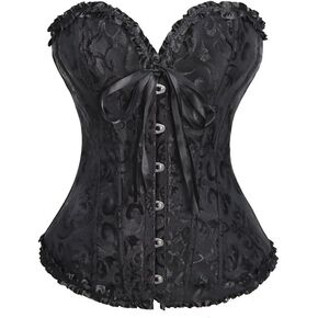 Black Pirate Corset Top for Women Bustier Vintage Shapewear Overbust Sexy Push-Up Body Shaper