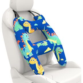 Car Pillow for Kids, H-Shape Kids Travel Pillow(Blue Dinosaur), Comfortable Back Seat Adjustable Head, Neck and Shoulder Support on Road Trips for Children Car Sleeping