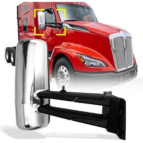 for Kenworth T680 T880 Door Mirror Assembly,Heated Defrost Motorized Rear View Mirror Assembly with Arm Replacement for Kenworth T880 T680 Passenger Side/Right Side (Chrome)