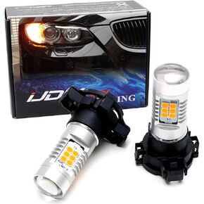 iJDMTOY Amber Yellow Error Free 21-SMD PY24W 5200s LED Bulbs Compatible with BMW Front Turn Signal Lights, Compatible with BMW E90/E92 3 Series, F10/F07 5 Series, E83/F25 X3 E70 X5 E71 X6 Z4, etc