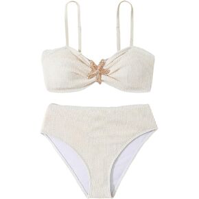 Girl's 2 Piece High Waisted Swimsuit Starfish Padded Bathing Suit Vacation Beachwear Set