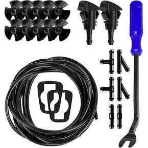 22 PCS Car Windshield Gasher Gozzle Kit ، خرطوم سائل الغسالة 4M ، 6 أجزاء من اختلالات خرطوم ， فوهات ووجبات مروحة ، 10 مساءً محرك أقراص ، مناسبة لأنابيب سائل الزجاج الأمامي لسيارات الدفع الرباعي (الأسود)