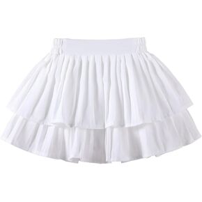 Girls Double Layer Pleated Skirt Elastic Waist Tutu Dress Kids School Uniform Skorts