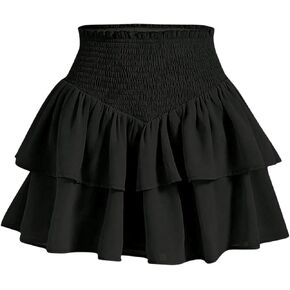 OYOANGLE Girl's Shirred High Waist Ruffle Short Skirts Tiered Layer A Line Mini Skirt